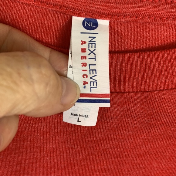 Next Level America heather red short sleeved tee shirt size large. Wood Motor - Picture 5 of 6